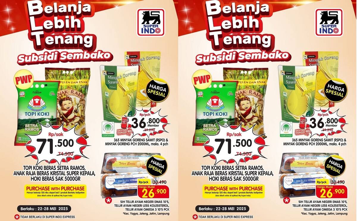 Super Hemat! Diskon Gila Superindo hingga Rp 71.500 untuk Beras, Minyak dan Telur! Cuma Sampai 28 Mei 2025