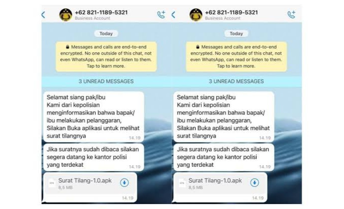 Awas, Penipuan Via WhatsApp Modus Surat Tilang, Masyarakat Diminta Tak Mudah Percaya