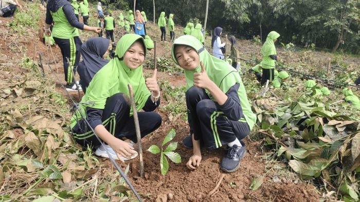 Ratusan Siswa SD Muhammadiyah Kajen Tanam Kopi, Edukasi Cinta Alam dan Ekonomi Produktif