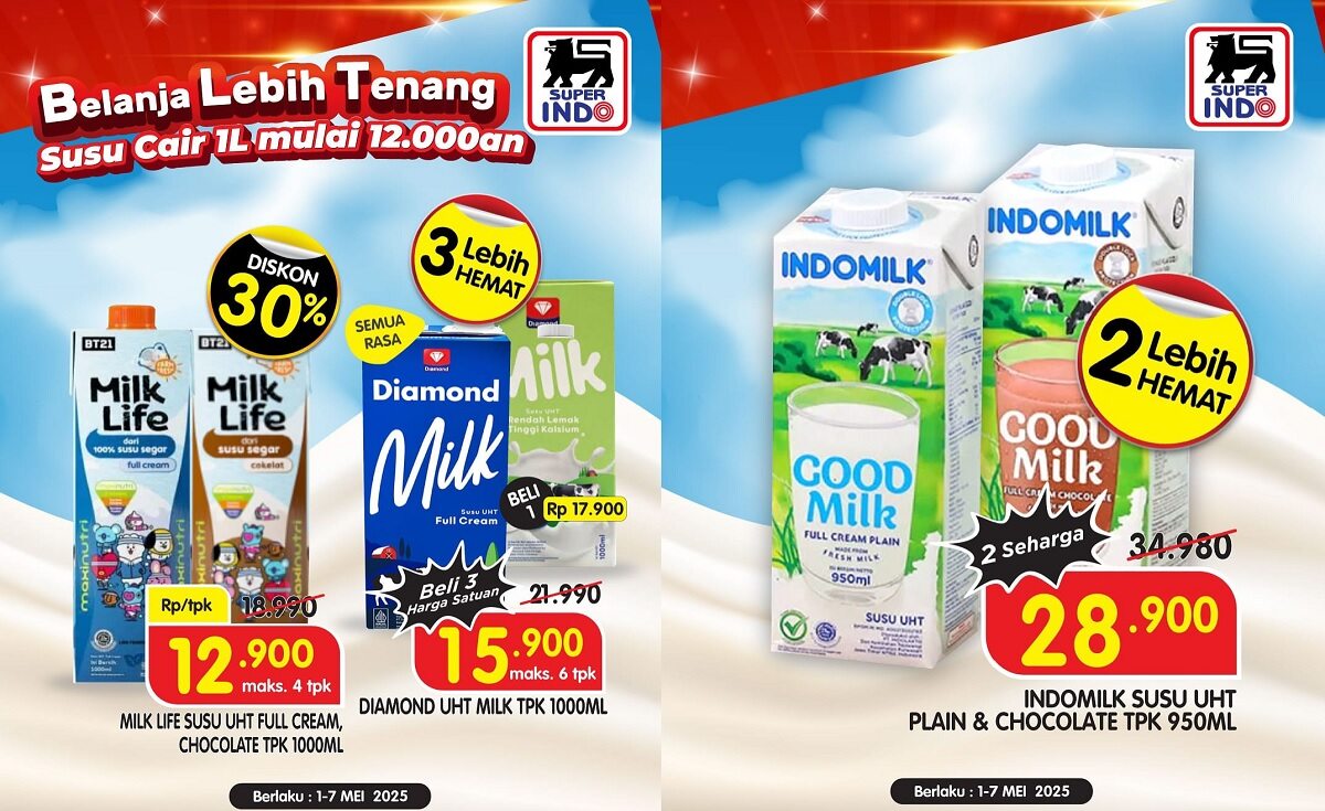 Diskon Gila! Susu UHT Mulai Rp12 Ribuan di Superindo Cuma Sampai 7 Mei 2025, Buruan Sebelum Kehabisan!
