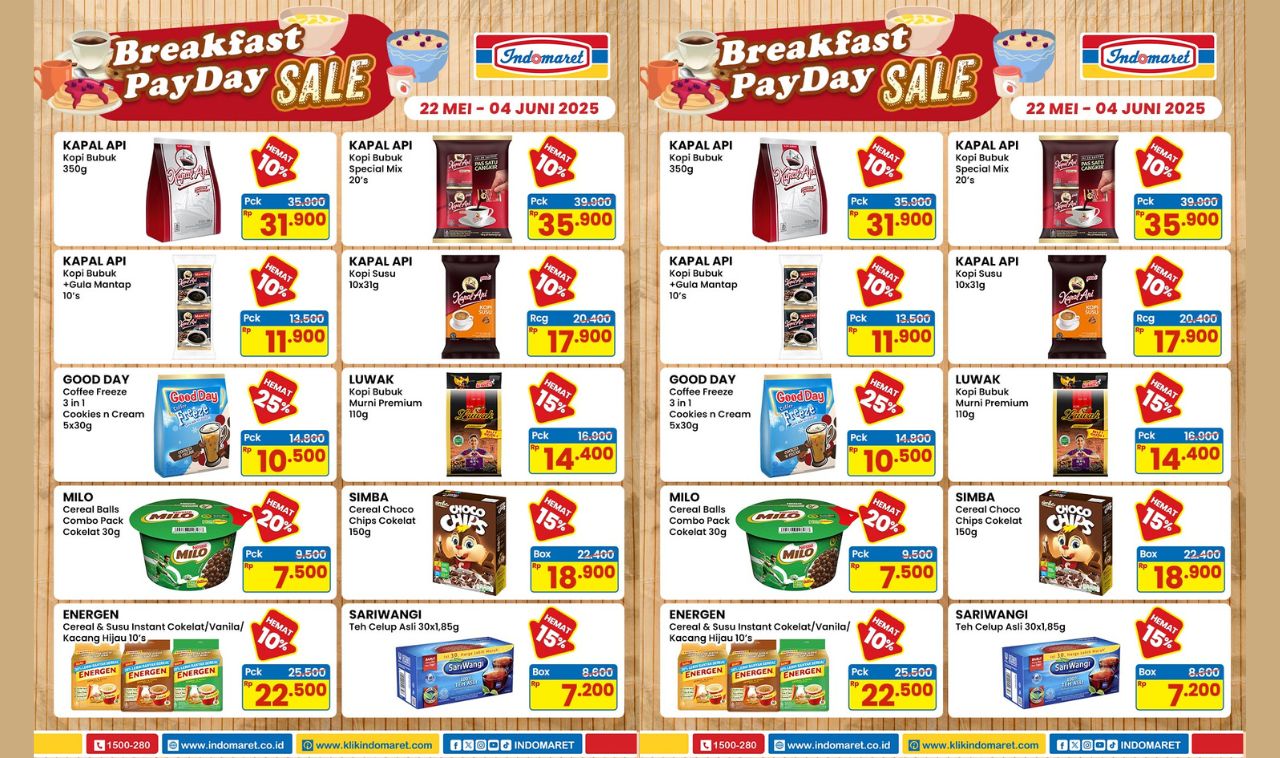 Promo Indomaret Breakfast PayDay Sale: Kopi & Sereal Mulai Rp7.200 Sampai 4 Juni 2025!