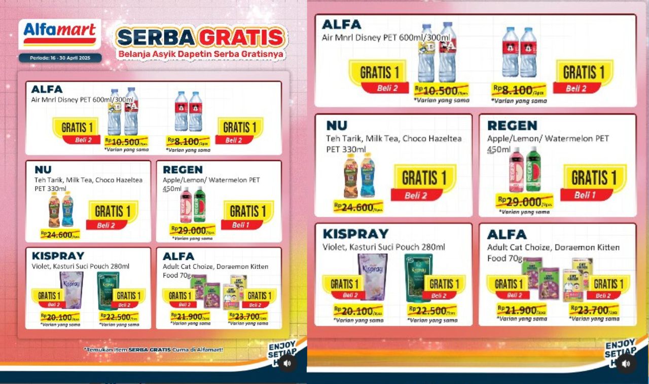 Belanja Serba Gratis di Alfamart Banyak Promo! Dapatkan Produk Gratis Mulai Air Mineral hingga Makanan Kucing!