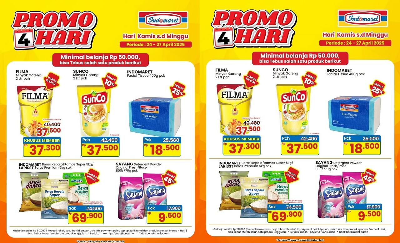 Promo Indomaret Geger Akhir Pekan April 2025, Diskon Super Hemat Minyak, Beras, hingga Deterjen!