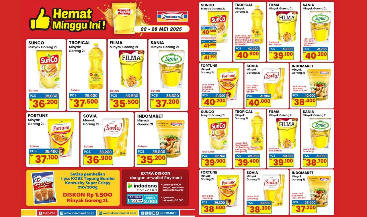 PROMO Minyak Goreng di Indomaret Mulai Rp35.200! Sunco, Filma, Tropical & Sovia Diskon Besar