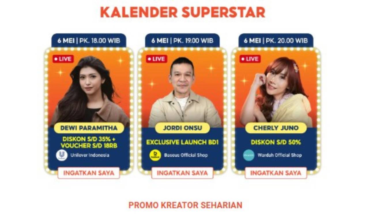 Kalender Superstar di Shopee! Nonton Live Bareng Artis & Dapatkan Diskon hingga 50%!