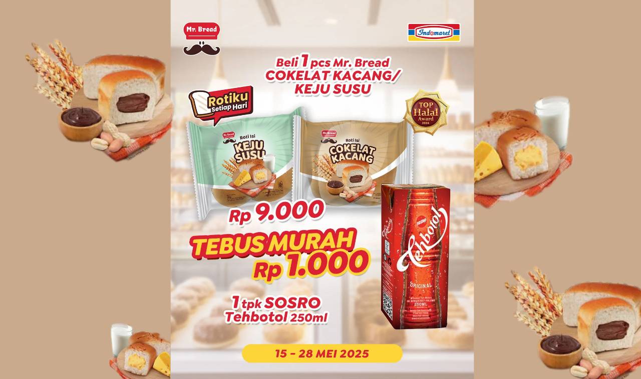 Cuma Rp10.000! Promo Mr. Bread di Indomaret Plus Tehbotol Sosro, Berlaku Hingga 28 Mei 2025