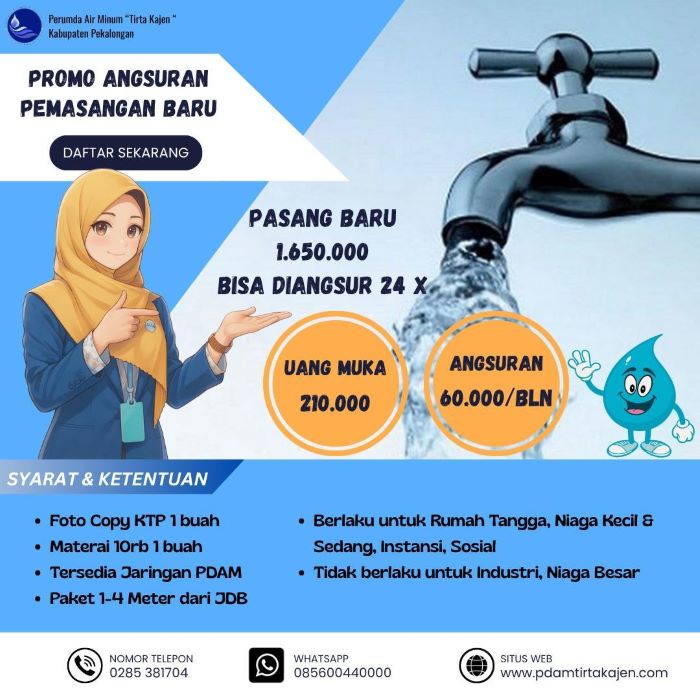 PDAM Tirta Kajen Gelar Promo Pasang Sambungan Rumah, Bisa Dicicil Hingga 24 Bulan, DP Hanya Rp210 Ribu