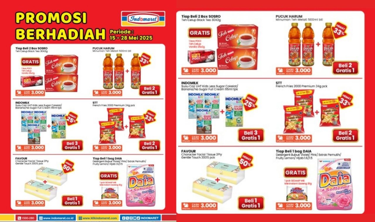 Untung Banyak! Promosi Berhadiah di Indomaret periode 15 - 18 Mei 2025, Mulai Rp3.000