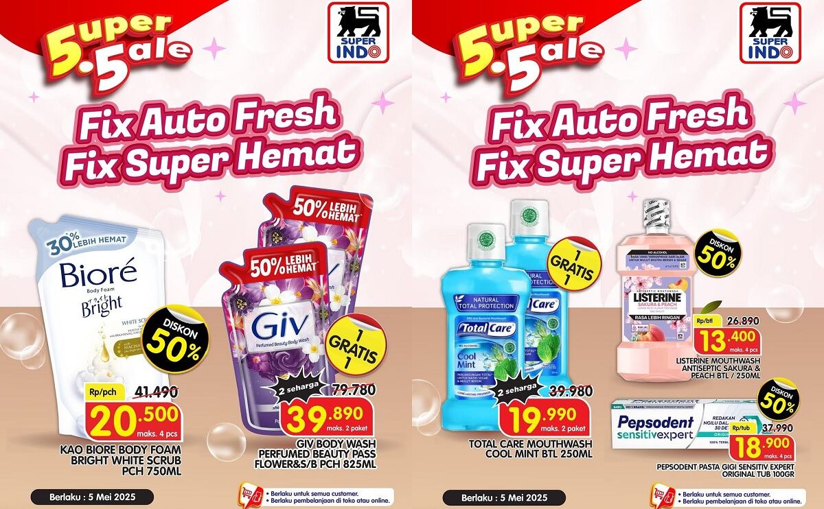 Promo Superindo Super Sale 5.5 Mei 2025! Diskon 50% Sabun, Pasta Gigi dan Mouthwash! Borong Sebelum Kehabisan!