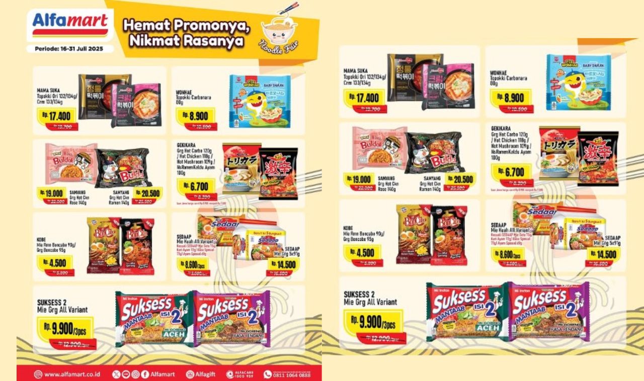 Borong Sekarang! Promo Mie Instan di Alfamart Mulai Rp4.500 Berlaku Sampai 31 Juli 2025