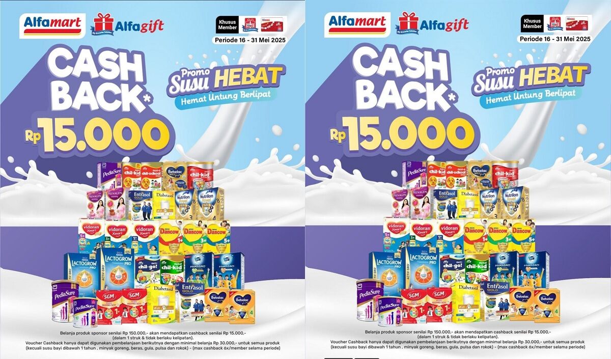 Diskon Spesial! Cashback Rp 15.000 untuk Pembelian Susu di Alfamart hingga 31 Mei 2025, Begini Caranya