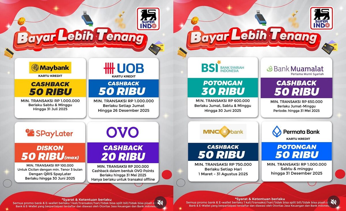 HEMAT FANTASTIS! Nikmati Diskon dan Cashback Melimpah Belanja di Superindo dengan Kartu dan E-wallet Pilihan