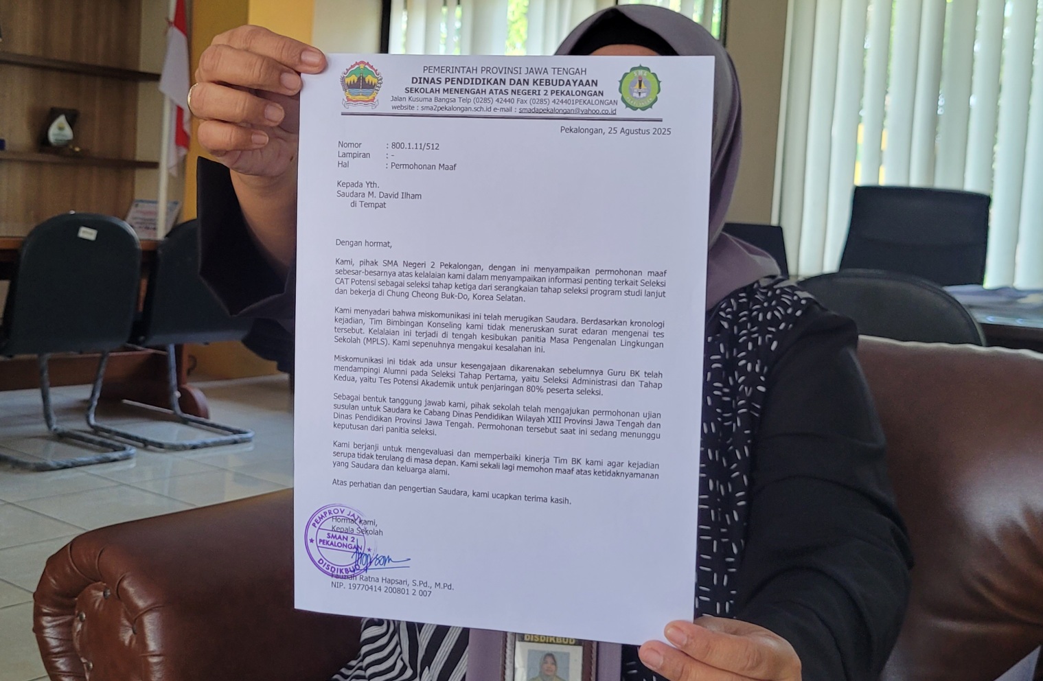 SMA Negeri 2 Pekalongan Akui Kelalaian, Sampaikan Permohonan Maaf Tertulis kepada Alumni