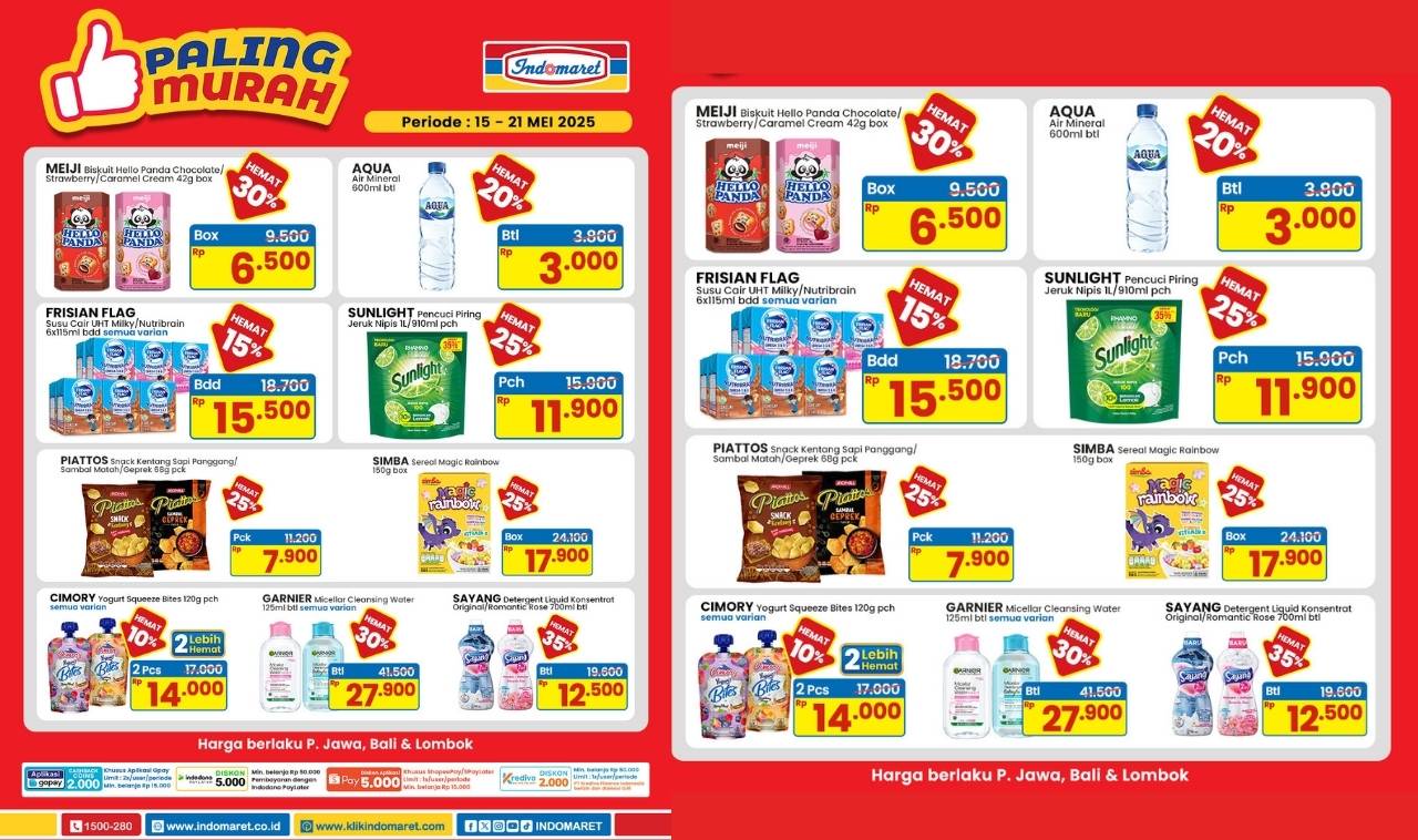 Paling Murah di Indomaret Mulai Rp3.000! Buruan Serbu Diskon Meiji, Aqua, Sunlight hingga Garnier