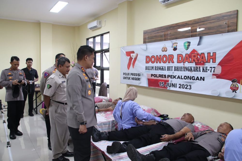 Sambut Hari Bhayangkara ke-77, Donor Darah Polres Pekalongan Diikuti TNI, Dishub dan Satpol PP