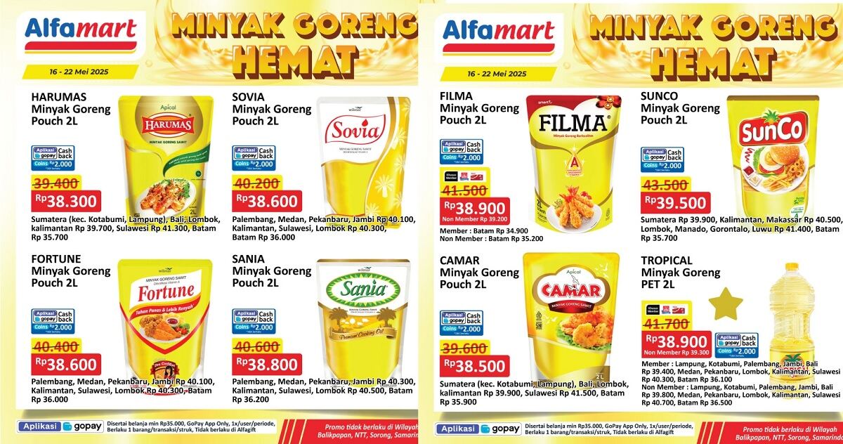 Promo Minyak Goreng Murah Mulai Rp38.500 di Alfamart! Diskon Gila-Gilaan Hanya Sampai 22 Mei 2025!