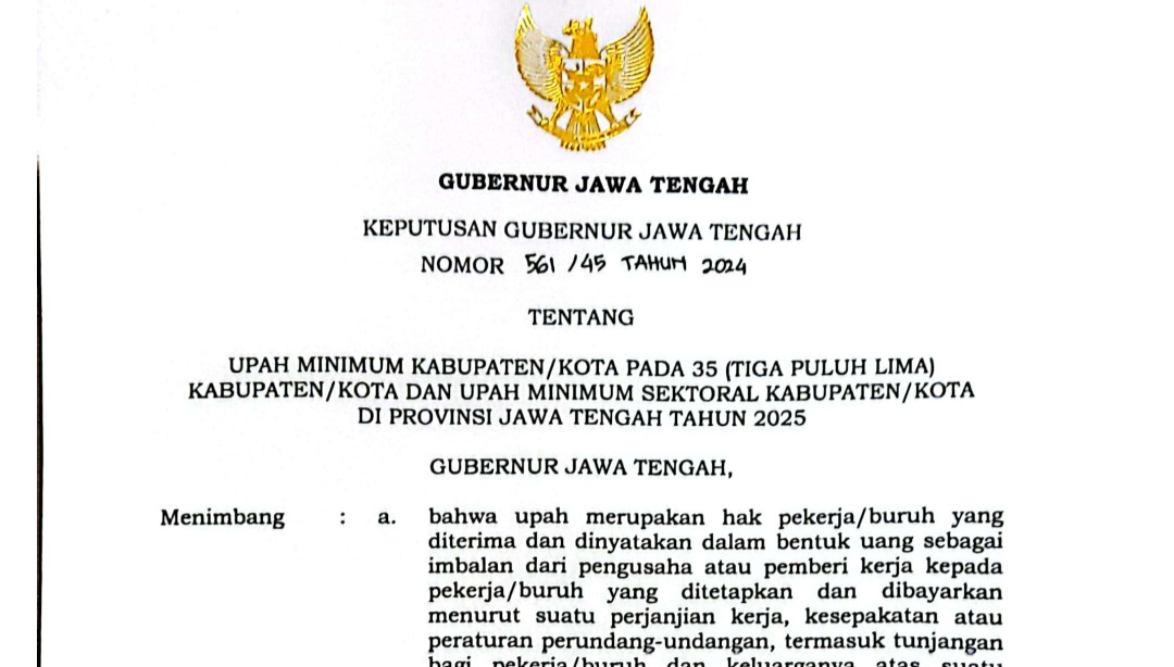 UMK di Jawa Tengah Tahun 2025: Kota Semarang Tertinggi, Banjarnegara Terendah, Ini Daftar Lengkapnya