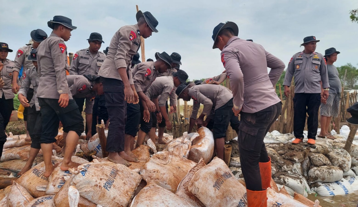 Respons Cepat Brimob Polda Jateng Tangani Tanggul Jebol di Wonokerto Pekalongan