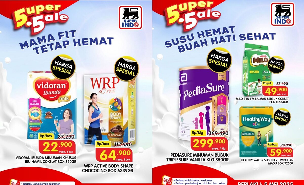 Superindo Super 5.5 Sale, Diskon Gila Susu Anak dan Suplemen Ibu, Cuma Hari Ini 5 Mei 2025!