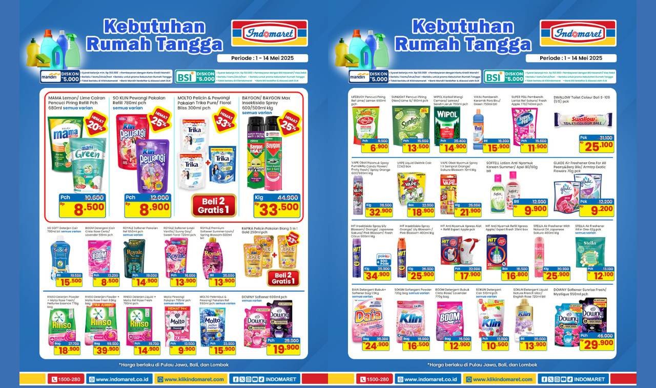 Super Hemat Kebutuhan Rumah Tangga di Indomaret, Diskon Hingga 33% Mulai Rp6.900 Saja!