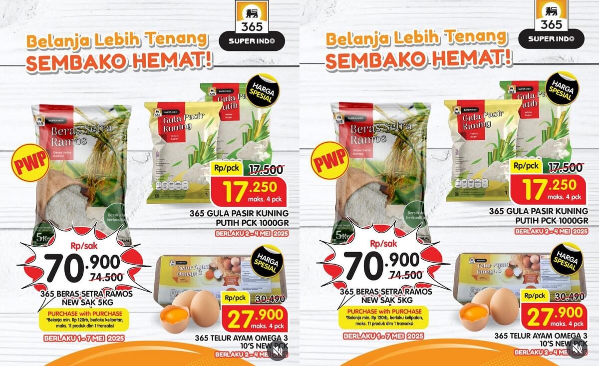 Diskon Super Sembako Superindo 365! Hemat Gila Beras, Gula dan Telur Cuma Sampai 7 Mei 2025