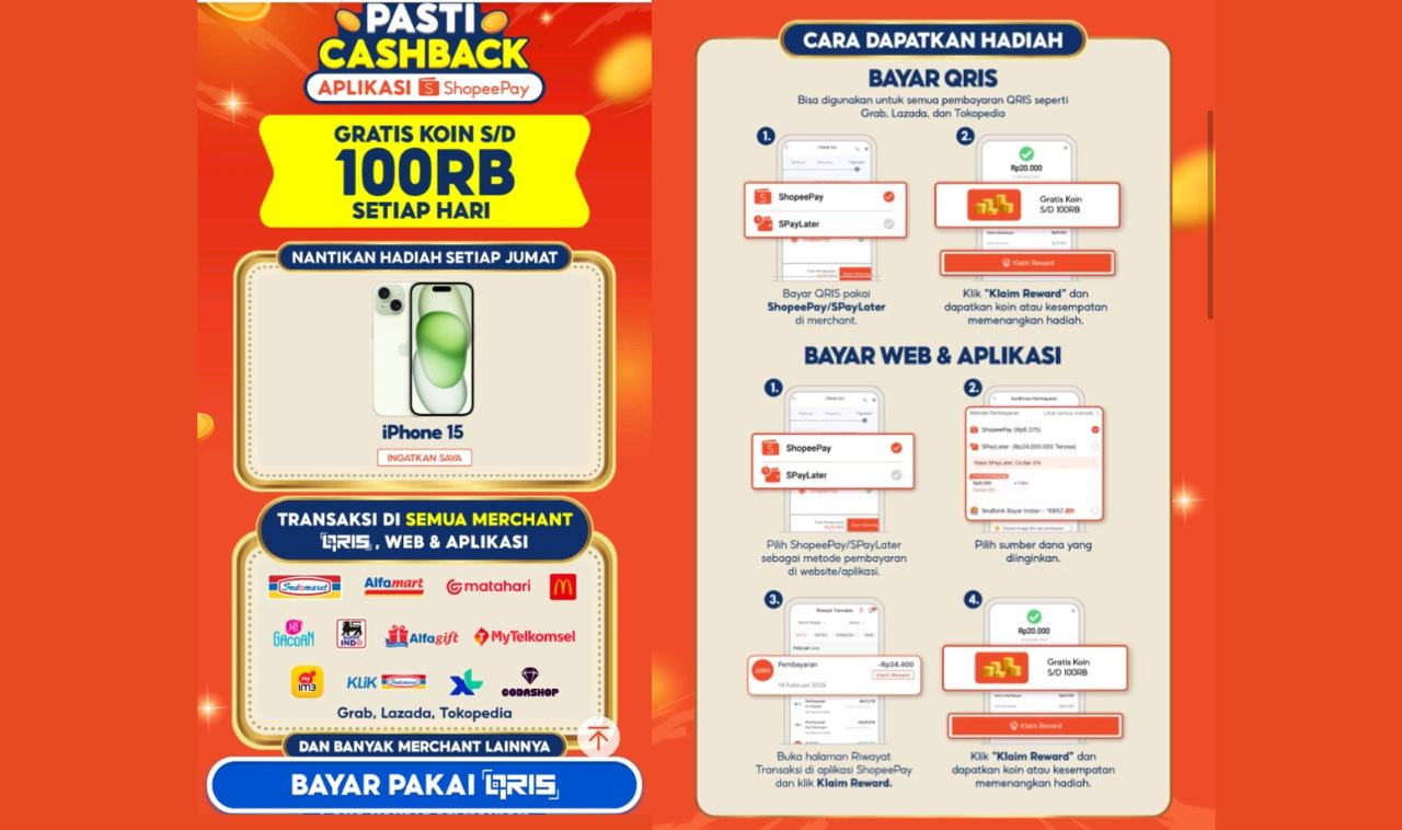 5 Cara Transaksi Pakai ShopeePay Pasti Cashback hingga 100RB dan Berkesempatan Dapat iPhone 15