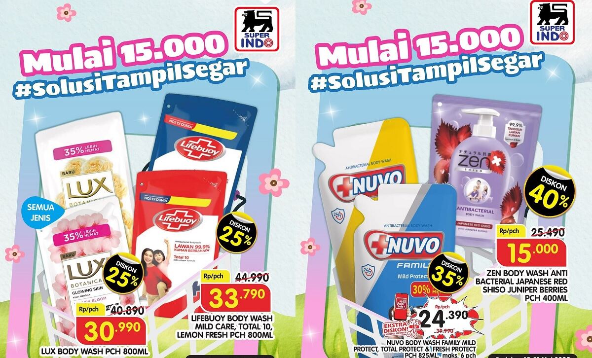 Promo Hebat Sabun Mandi Superindo Mulai Rp15.000! Diskon Hingga 40% untuk Nuvo, Zen, Lux dan Lifebuoy