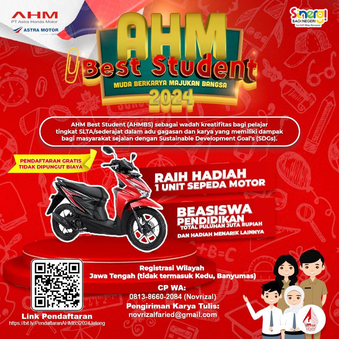 Siapkan Beasiswa Pendidikan, Ini Cara Daftar AHM Best Student 2024 Bagi Pelajar SLTA Jawa Tengah