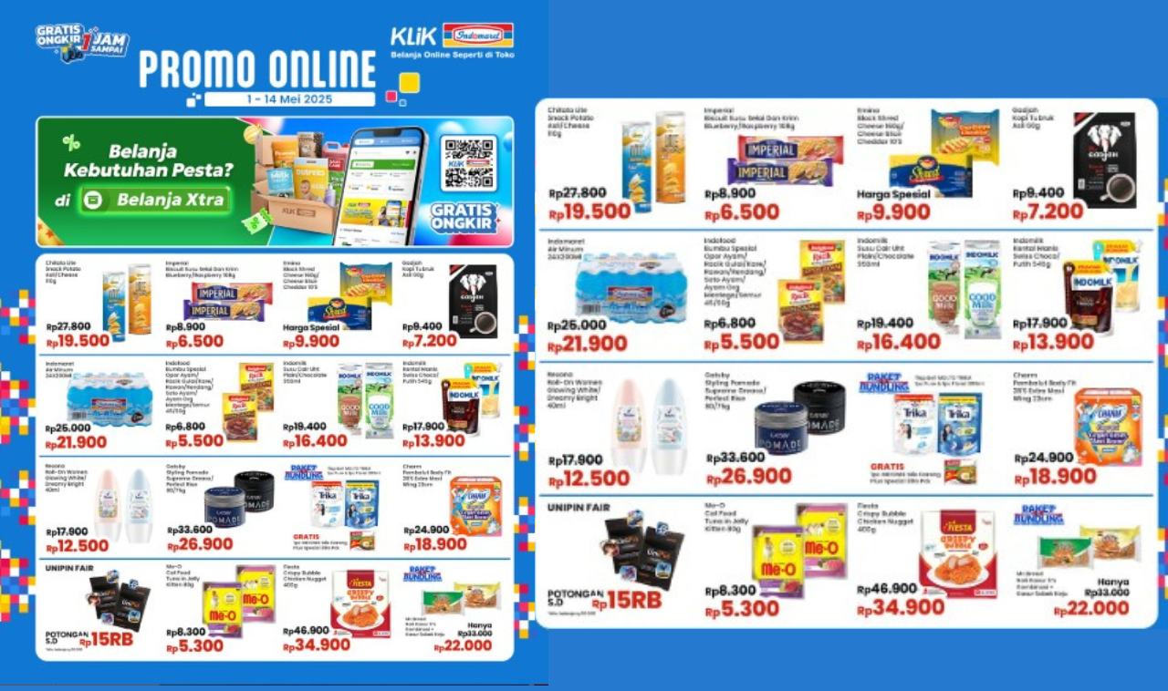 Serbu Promo Online Klik Indomaret 1–14 Mei 2025! Harga Mulai Rp3.000, Banyak Diskon & Gratis Ongkir