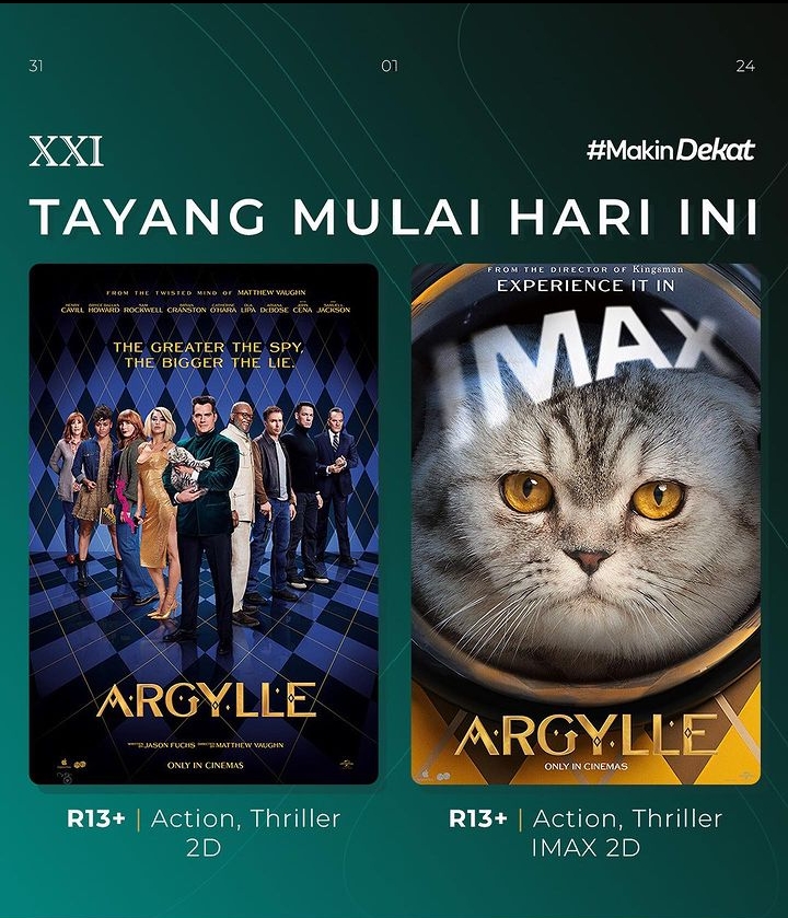 Tayang Film Baru Argylle di Bioskop Pekalongan Hari Ini 31 Januari 2024