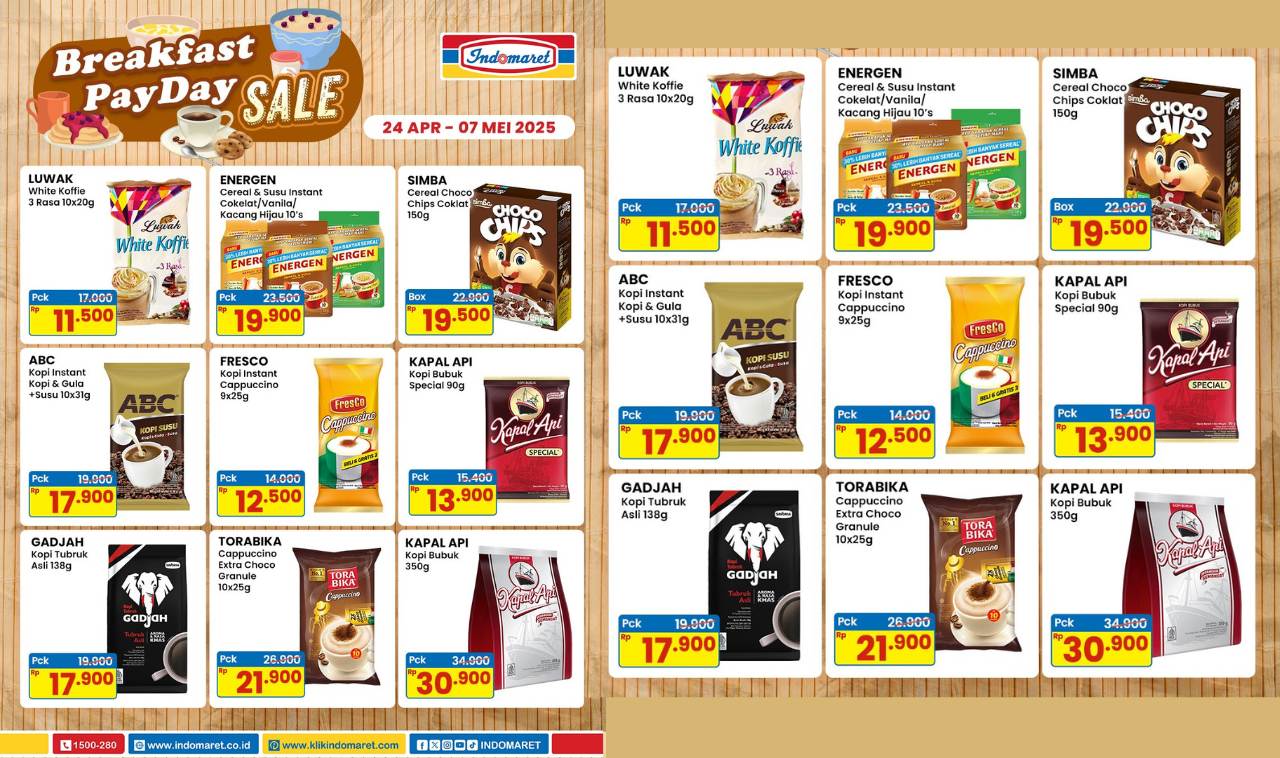 Belanja Produk Breakfast Indomaret: Diskon Kopi & Sereal Mulai Rp11.500 di Breakfast PayDay Sale!