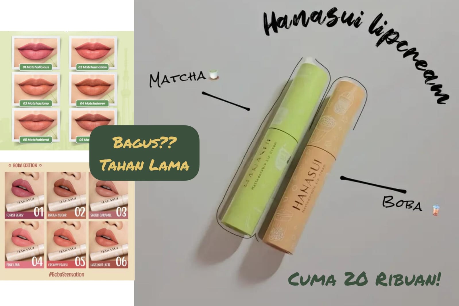 Review Jujur 2 Top Lip Cream Hanasui Boba vs Matcha Edition, Tahan Lama dengan Harga 20 Ribuan Aja!