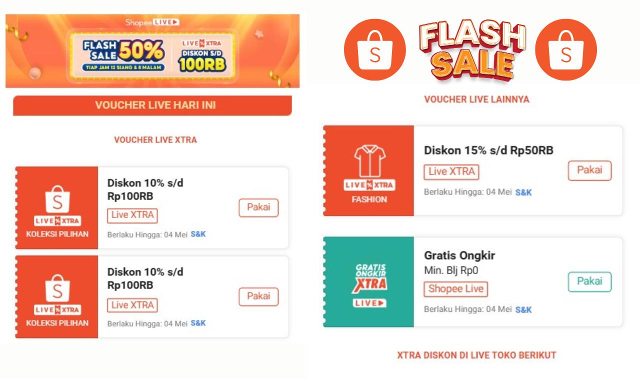 Flash Sale 50% Belanja di Shopee, Diskon Gila + Gratis Ongkir Tiap Hari Jam 12 & 8 Malam!