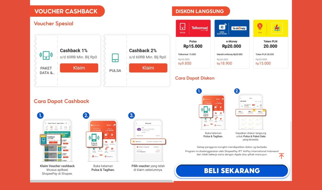 Cuma Rp9.850! Dapatkan 3 Voucher Cashback dan Diskon Langsung Aplikasi ShopeePay Hari Ini Juga
