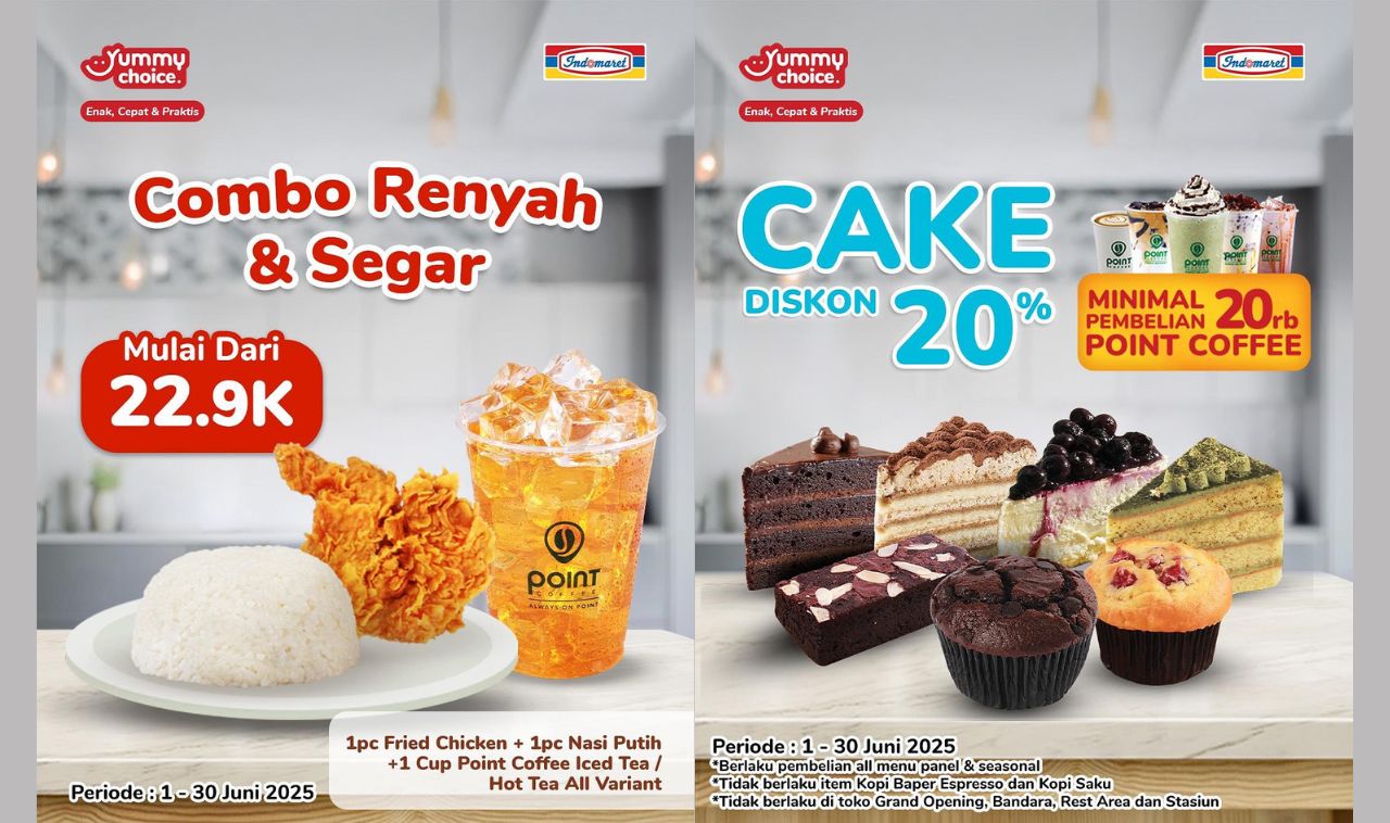 Nikmati Promo Yummy Choice dan Point Coffee di Indomaret Mulai Rp22.900, Diskon Kue 20%!