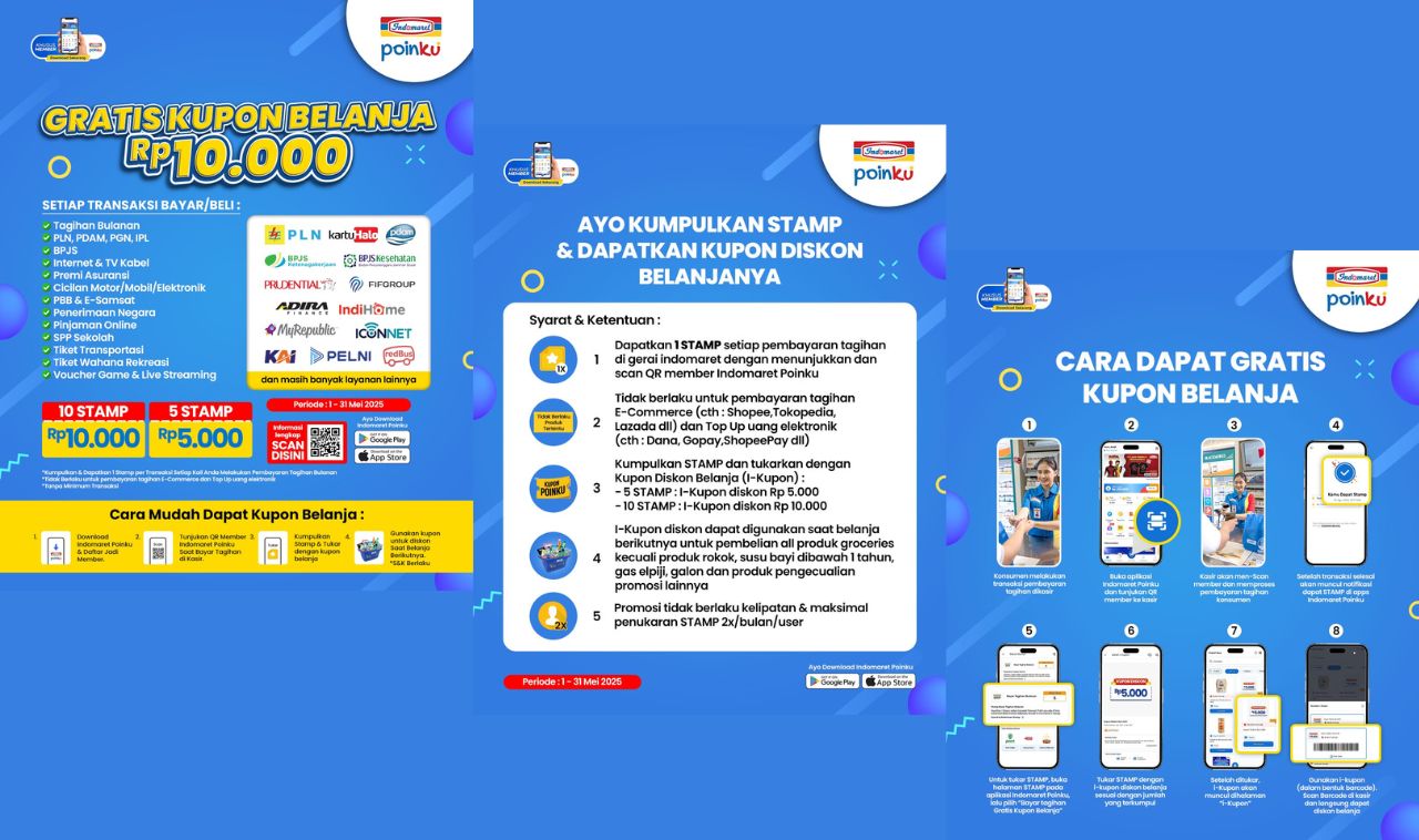 Bayar Tagihan di Indomaret Dapet GRATIS Kupon Belanja hingga Rp10.000! Berlaku Sampai 31 Mei 2025