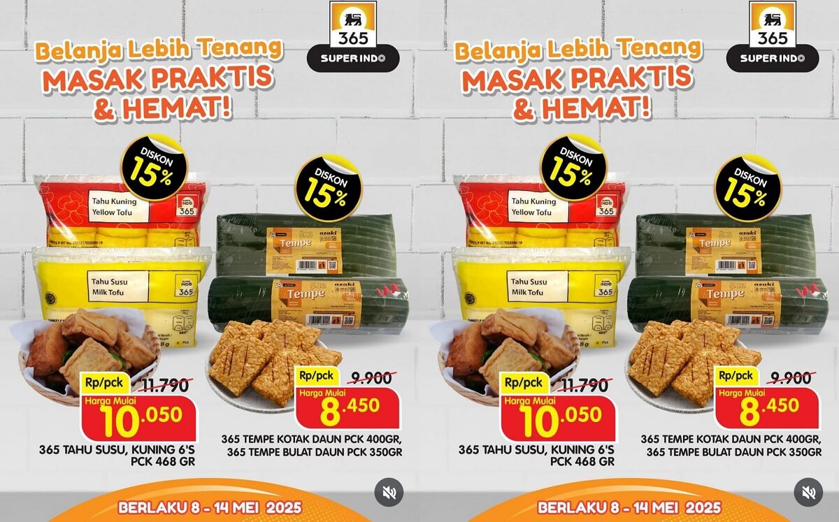 Diskon 15% Tahu dan Tempe di Superindo! Hemat Besar Mulai Rp 8.450/Pck untuk Stok Masakan Sehat Kalian!