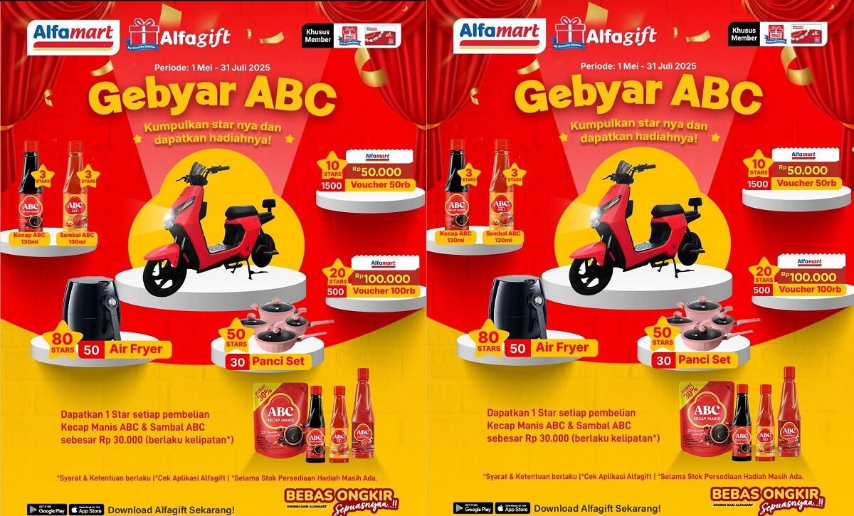 Promo Gebyar ABC Tahun 2025 Alfamart, Diskon Hingga 30% dan Tukar Bintang Dapat Motor Listrik!