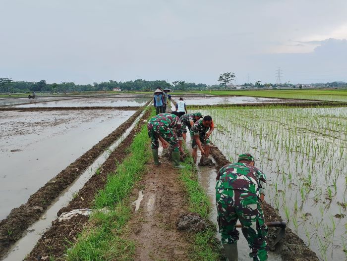 Babinsa Koramil Bojong Karya Bhakti Normalisasi Irigasi di Bojongwetan Pekalongan