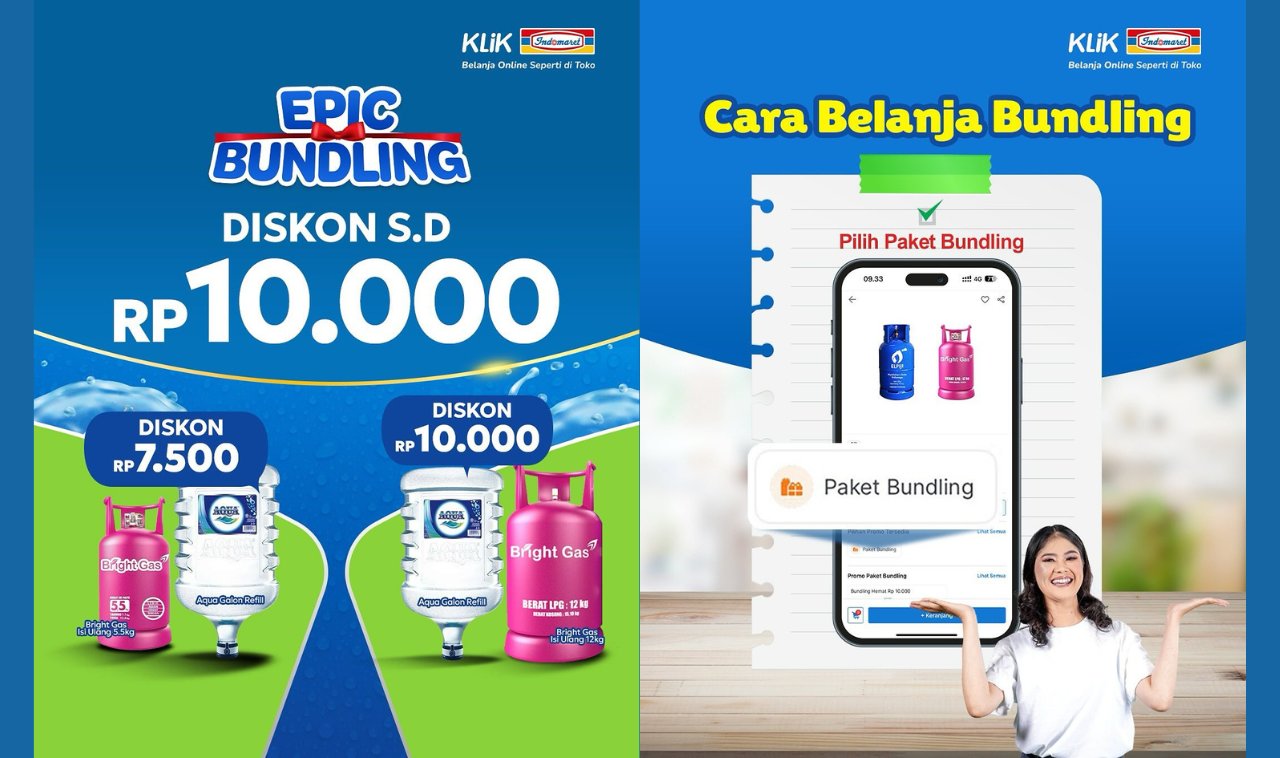 Belanja Hemat dan Praktis! Promo Bundling Klik Indomaret Diskon Bright Gas dan Aqua Galon Hingga Rp10.000