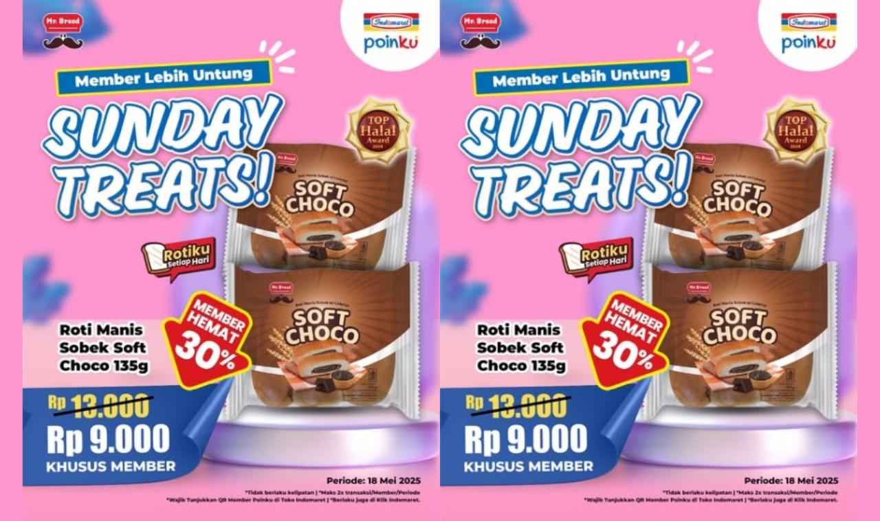 Mr.Bread Diskon 30% Khusus Member Poinku, Roti Cokelat Lembut Cuma Rp9.000! Hanya 18 Mei 2025