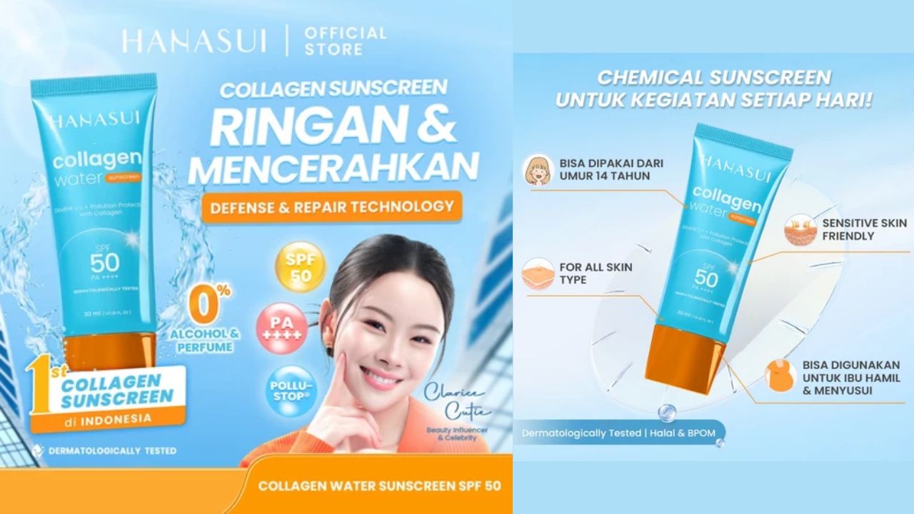 Review Hanasui Collagen Water Sunscreen SPF 50 PA++++ yang Ringan, Cepat Meresap Tanpa Whitecast