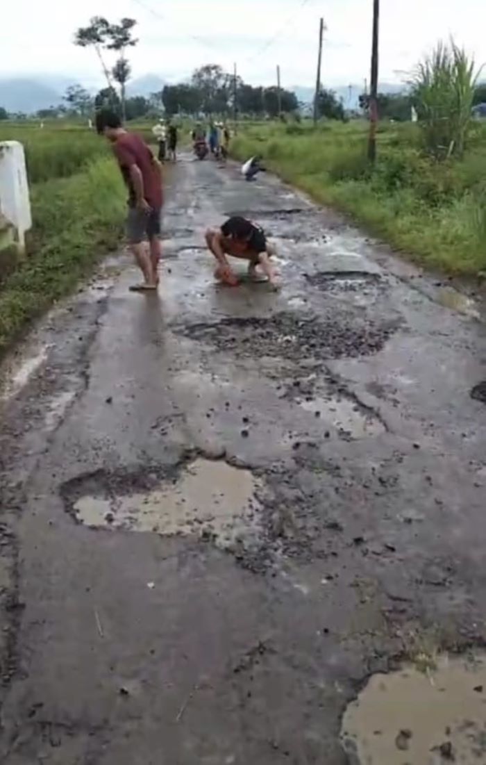 Jalan Poros Kalimojosari-Jrebengkembang di Pekalongan Rusak Parah