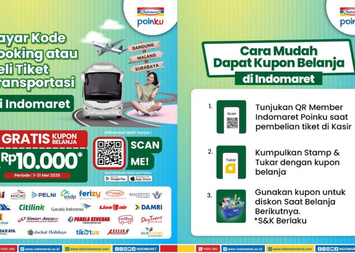 Booking Tiket Transportasi di Indomaret, Bonus Kupon Belanja Gratis hingga Rp10.000! Jangan Lewatkan!