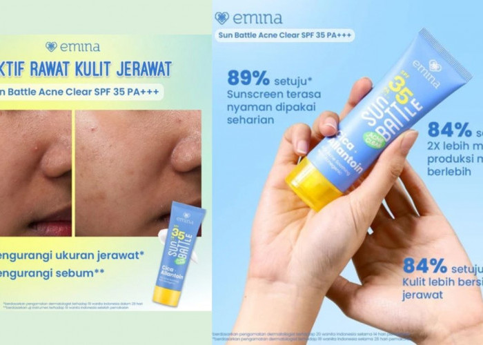 Review Emina Sun Battle SPF 35 PA+++ Acne Clear Airy Sunscreen, Cegah Tanda Penuaan 