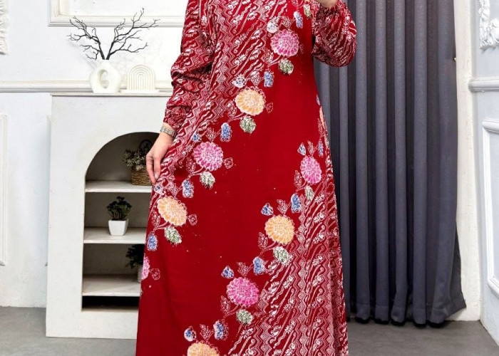 Sambut HUT ke-81 RI, Batik Rayhan Pekalongan Hadirkan Gamis Batik Merah Rayon Super