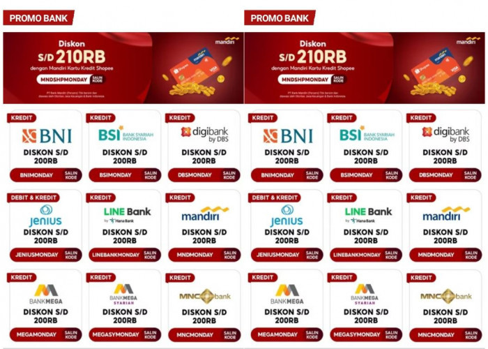 Promo Bank dengan Kode Voucher di Shopee: Diskon Spesial Hingga 210 Ribu untuk Kartu Kredit dan Debit