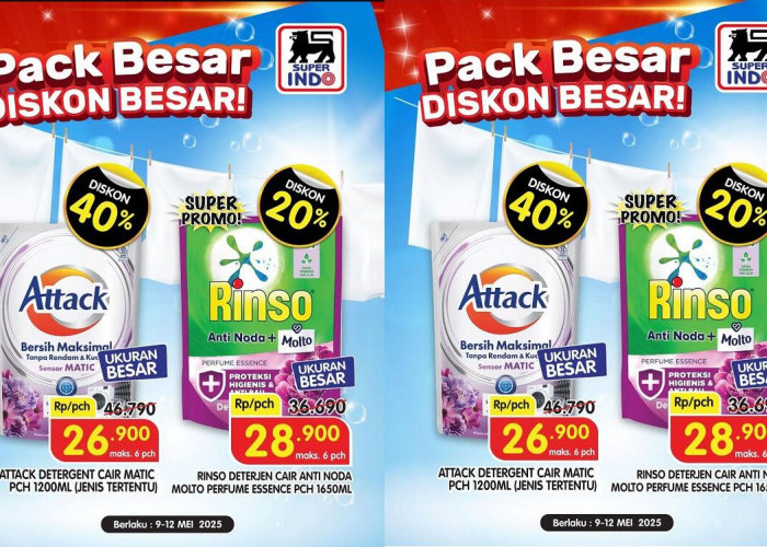 Jangan Lewatkan! Diskon Gila 40% Deterjen Cair Attack dan Rinso di Superindo, Mulai Rp 26 Ribuan Aja!
