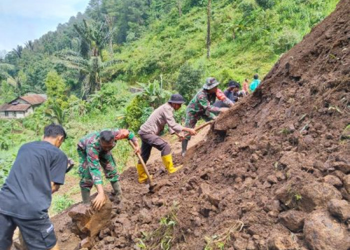 Tebing 30 Meter Longsor, Jalan Poros 2 Pedukuhan di Desa Sidomulyo Lebakbarang Tertutup Longsor