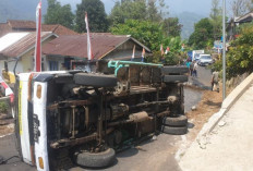 Truk Angkut 6,3 Ton Getah Pinus Milik Perhutani Terguling di Lebakbarang